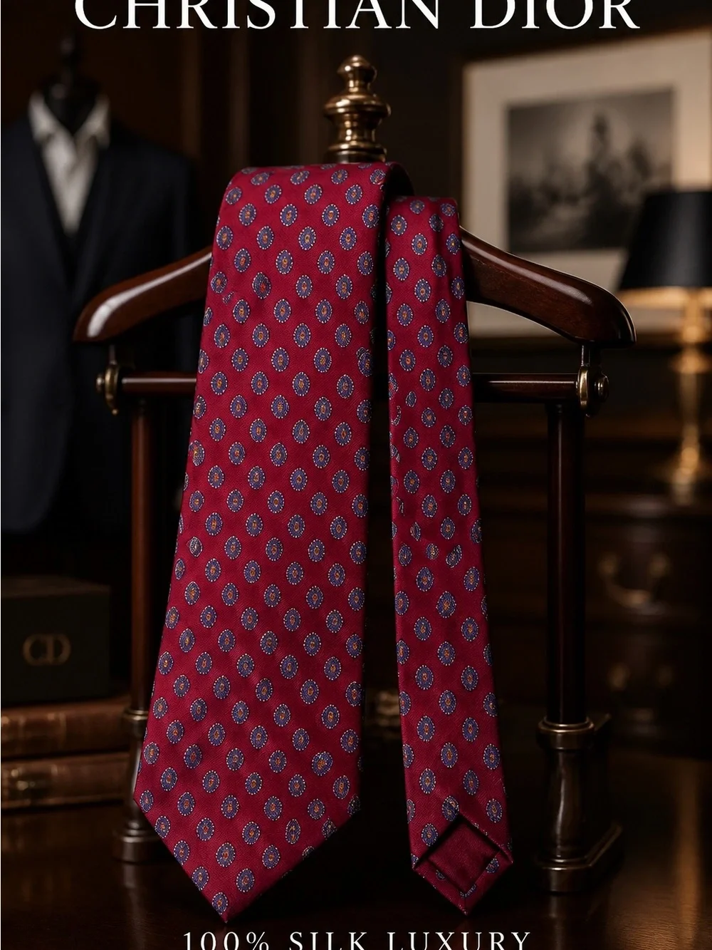 DIOR Christian Dior 100% Silk Men's Tie Red 3.5